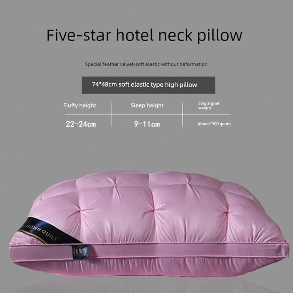 Otel Kalitesinde Uyku Yastığı - Pembe Yüksek Yastık (9-10cm)