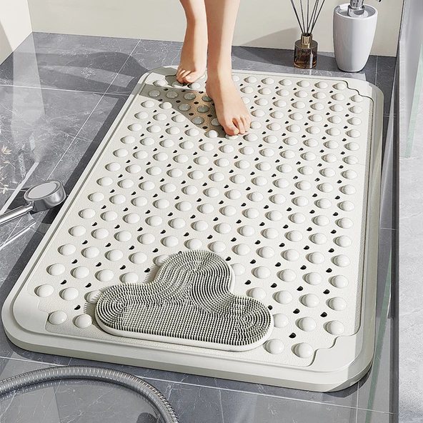 TPE Kaymaz Banyo Paspası - 50x80 - TPE Gümüş Ay Beyazı