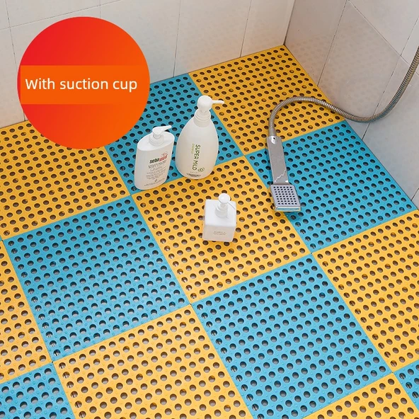 30x30cm TPE Kaymaz Banyo Paspası - Sarı Mavi - Vantuzlu - 2 Adet