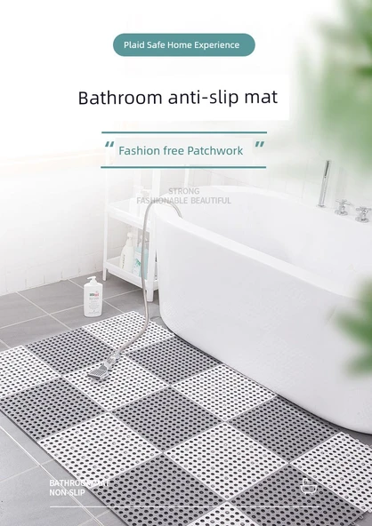 30x30cm TPE Kaymaz Banyo Paspası - Gri - Vantuzlu - 2 Adet - 6