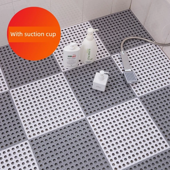 30x30cm TPE Kaymaz Banyo Paspası - Gri - Vantuzlu - 2 Adet
