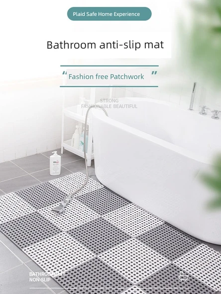 30x30cm TPE Kaymaz Banyo Paspası - Gri - Vantuzlu - 2 Adet - 2