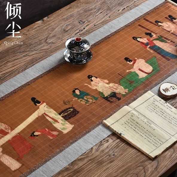 Zen Bambu Çay Matı - Dövme ve Eğitim Garson Figürlü - 30x120 cm