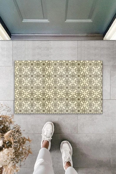 Dekoratif Dijital Baskı Kahverengi Çini Motif Dış Mekan Paspas K-2088