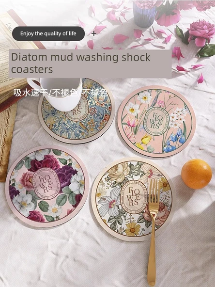18cm Isıya Dayanıklı Bardak Altlığı - Mürekkep Dumanı Kar Desenli - 4'lü Set - 2