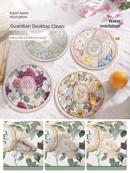 18cm Isıya Dayanıklı Bardak Altlığı - Mürekkep Dumanı Kar Desenli - 4'lü Set - 4