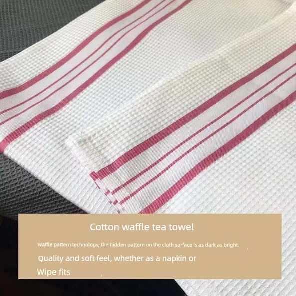 Pamuklu Waffle Desenli Çay Havlusu - Kırmızı Kenarlı 50x70cm
