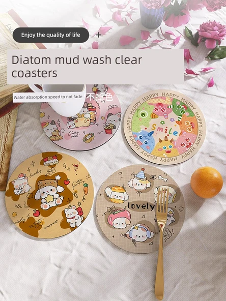 18cm Isıya Dayanıklı Bardak Altlığı - Mürekkep Dumanı Kar Desenli - 4'lü Set - 7