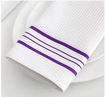 Pamuklu Waffle Desenli Çay Havlusu - Mor Kenarlı 50x70cm