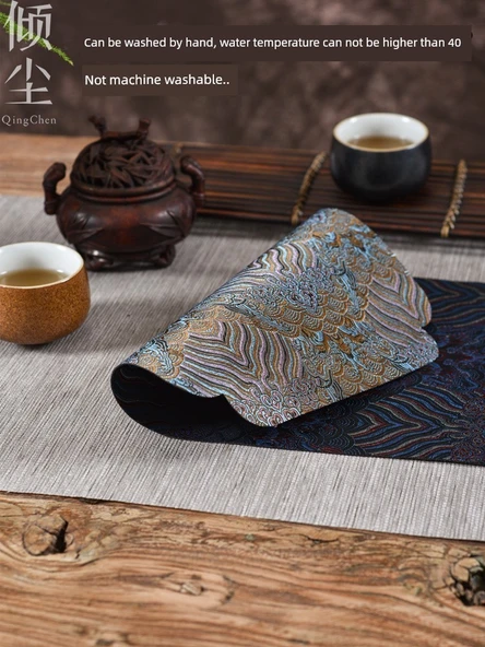 Çift Taraflı Brokar Çay Matı - Zen Stil Masa Örtüsü - "Yaşam Geometrisi" Küçük Çay Matı - 3