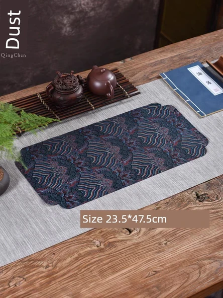 Çift Taraflı Brokar Çay Matı - Zen Stil Masa Örtüsü - "Yaşam Geometrisi" Küçük Çay Matı - 6