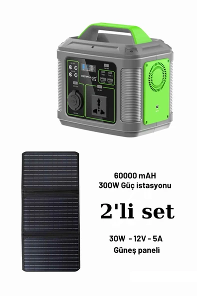 300 Watt Güç İstasyonu 30 Watt 12 Volt 5 Amper Güneş Paneli Tam Uyumlu İkili Set