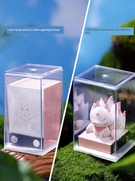 3D Kağıt Oyma Not Takvimi - Panda Çiçek Takvimi Kutulu - Resim 3