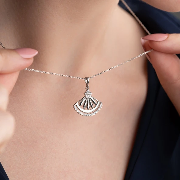 Vaoov 925 Ayar Gümüş Yelpaze Kolye ürün görseli