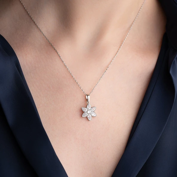 Vaoov 925 Ayar Gümüş Damla Taşlı Çiçek Kolye - Resim 5