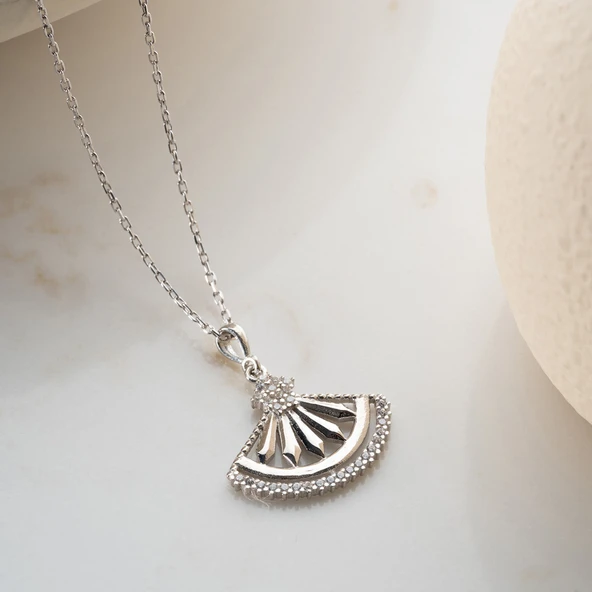 Vaoov 925 Ayar Gümüş Yelpaze Kolye - Resim 4