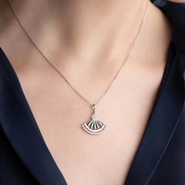 Vaoov 925 Ayar Gümüş Yelpaze Kolye - Resim 5