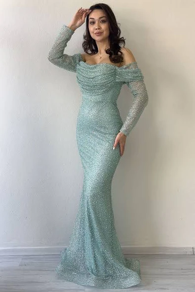 25Y6117 ABİYE AÇIK STRAPLEZ YAKA SİMLİ UZUN