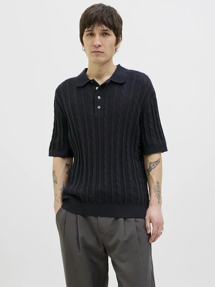 Jack Jones Lamason Knıt Oversize Fit Triko Polo Yaka Erkek Tişört 12277518 - 2