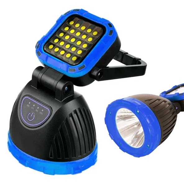 Powermaster PM-8033B 6 Modlu EL Feneri Ve Işıldak Acil Durum Lambası 25 Cob Ledli Solar Şarjlı