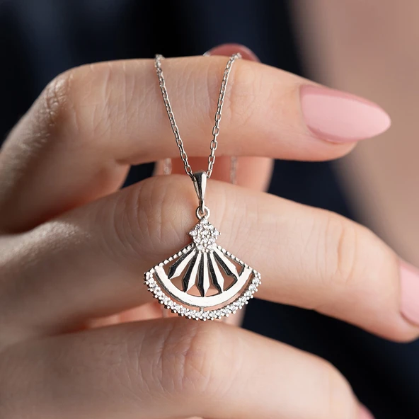 Vaoov 925 Ayar Gümüş Yelpaze Kolye - Resim 3