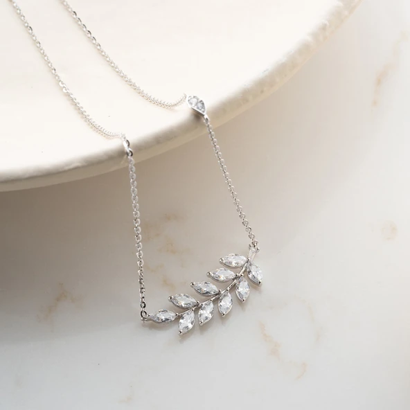 Vaoov 925 Ayar Gümüş Taşlı Başak Kolye - Resim 3