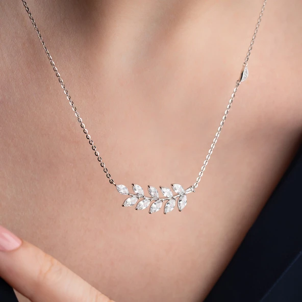 Vaoov 925 Ayar Gümüş Taşlı Başak Kolye - Resim 2