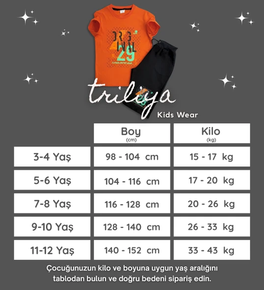 Triliya Pamuklu Unisex Çocuk Kapri Takımı (Cepli & Kordonlu, 3-12 Yaş) TRL-36 - 5