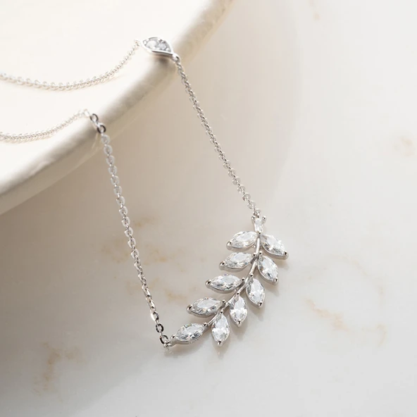 Vaoov 925 Ayar Gümüş Taşlı Başak Kolye - Resim 5