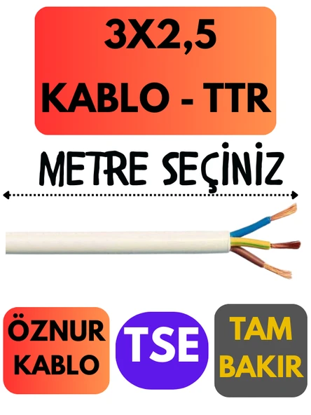 Öznur 3X2,5 TTR Kablo Metre Seçenekli (Beyaz)