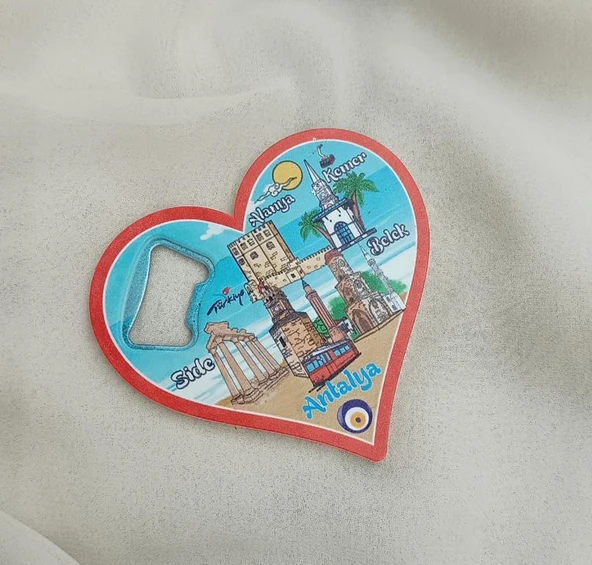 Magnet Açacak Gazoz Şişe Açacağı Mıknatıslı Buzdolabı Süsü Kalp Antalya Görseli Kule Deniz - 3