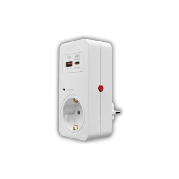 F3338 Akım ve Şok Korumalı Tekli Priz – USB & Type-C Şarj Girişli ürün görseli