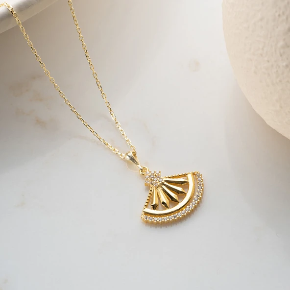 Vaoov 925 Ayar Gümüş Gold Yelpaze Kolye - Resim 5