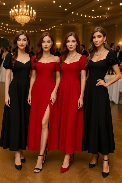 Kadın kısa kollu kare yakalı yırtmaçlı midi janjan krep elbise - 9