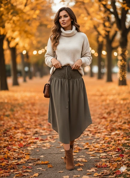 Kadın yüksek bel belden bağlamalı asimetrik kesim detaylı sandy etek - 2