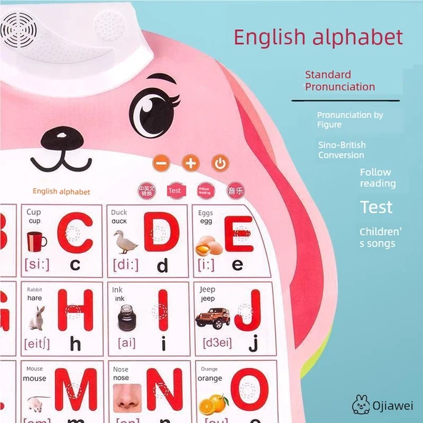 İngilizce Alfabe Sesli Duvar Tablosu - 2 Yavru: İngilizce Harfler + Pinyin - 3
