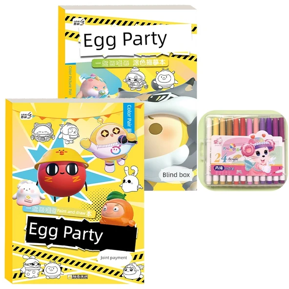 Yumurta Puf Anime Eskiz Defteri - Yumurta Eklem + Yumurta Kör Kutu + 24 Renkli Keçeli Kalem