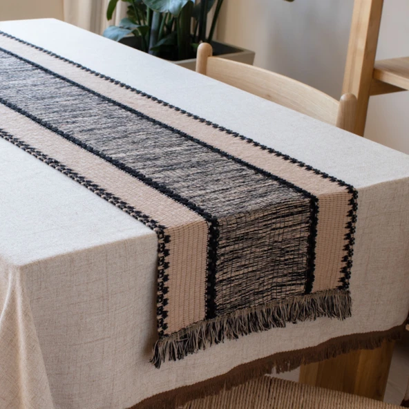 Retro Ahşap Desenli Dantel Masa Örtüsü - 34cm En - Karışık Renkli - 34x275cm - 6
