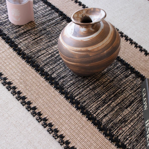 Retro Ahşap Desenli Dantel Masa Örtüsü - 34cm En - Karışık Renkli - 34x160cm - 4