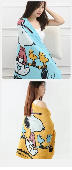 Snoopy Pamuklu Müslin Tek Banyo Havlusu - Mavi - 11