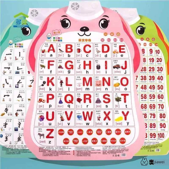 İngilizce Alfabe Sesli Duvar Tablosu - 2 Yavru: İngilizce Harfler + Pinyin - 4