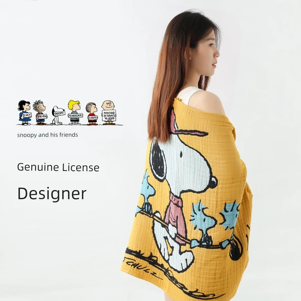 Snoopy Pamuklu Müslin Tek Banyo Havlusu - Mavi - 3