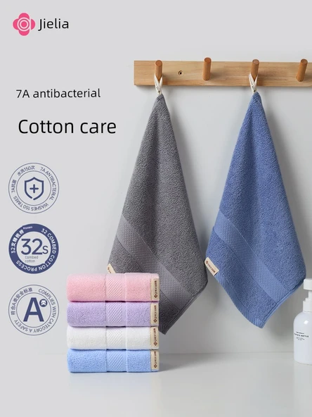 Antibakteriyel Pamuklu Kare El Havlusu 3'lü Set - İş Kül Rengi + Açık Mavi - Resim 2