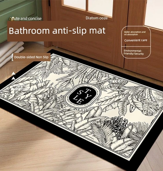 Fransız Retro Diatomit Kaymaz Paspas - Çiçekli Brokar - 50x80cm - Resim 7