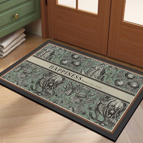 Fransız Retro Diatomit Kaymaz Paspas - Çiçekli Brokar - 50x80cm - Resim 4