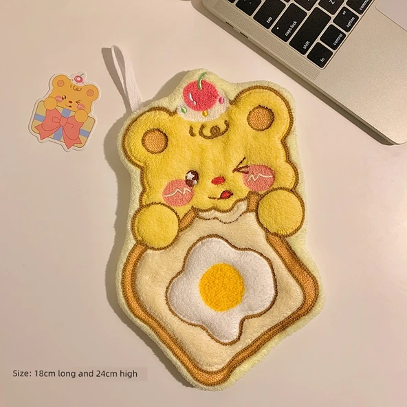Ayıcık Desenli Mutfak Havlusu - Tost Süt Sarısı - 240x180x2mm