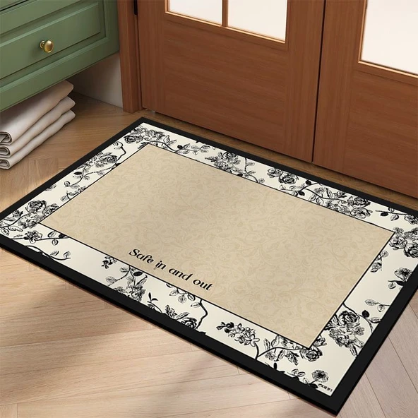 Fransız Retro Diatomit Kaymaz Paspas - Çiçekli Brokar - 50x80cm - Resim 3