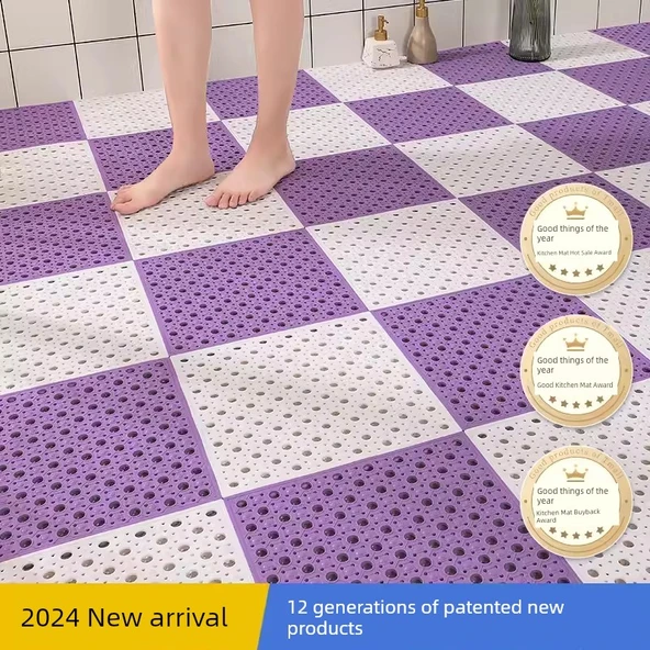 30x30cm Kaymaz Banyo Halısı - Mor + Beyaz (Kalınlaştırılmış Yumuşak) 2 Adet