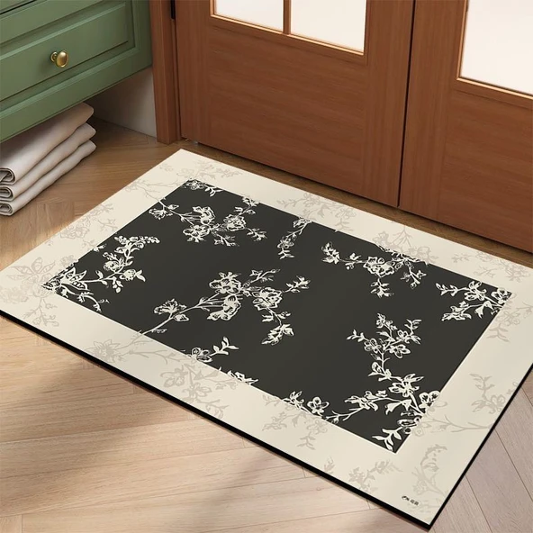 Fransız Retro Diatomit Kaymaz Paspas - Uyuyan Bahçe - 60x90cm