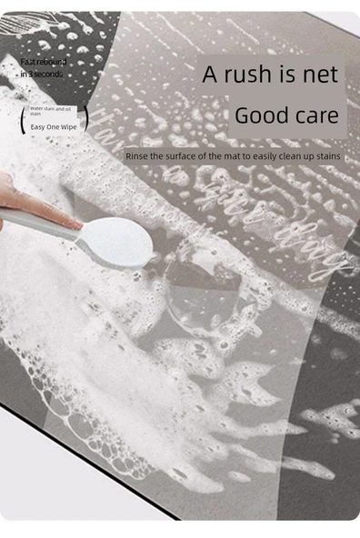 Fransız Retro Diatomit Kaymaz Paspas - Çiçekli Brokar - 50x80cm - Resim 8